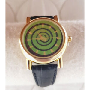 Vintage Rare LA Express Quartz Watch Women's Gold Tone Black Leather Band Y2K